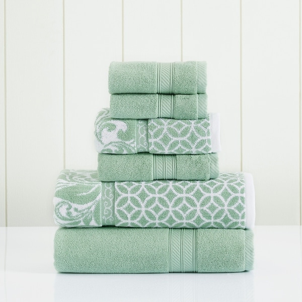 Modern Threads Trefoil Filigree 6 Piece Yarn Dyed Jacquard Towel