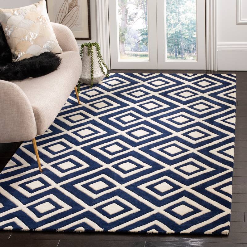 SAFAVIEH Handmade Chatham Evda Modern Moroccan Wool Rug - 5' x 8' - Dark Blue/Ivory