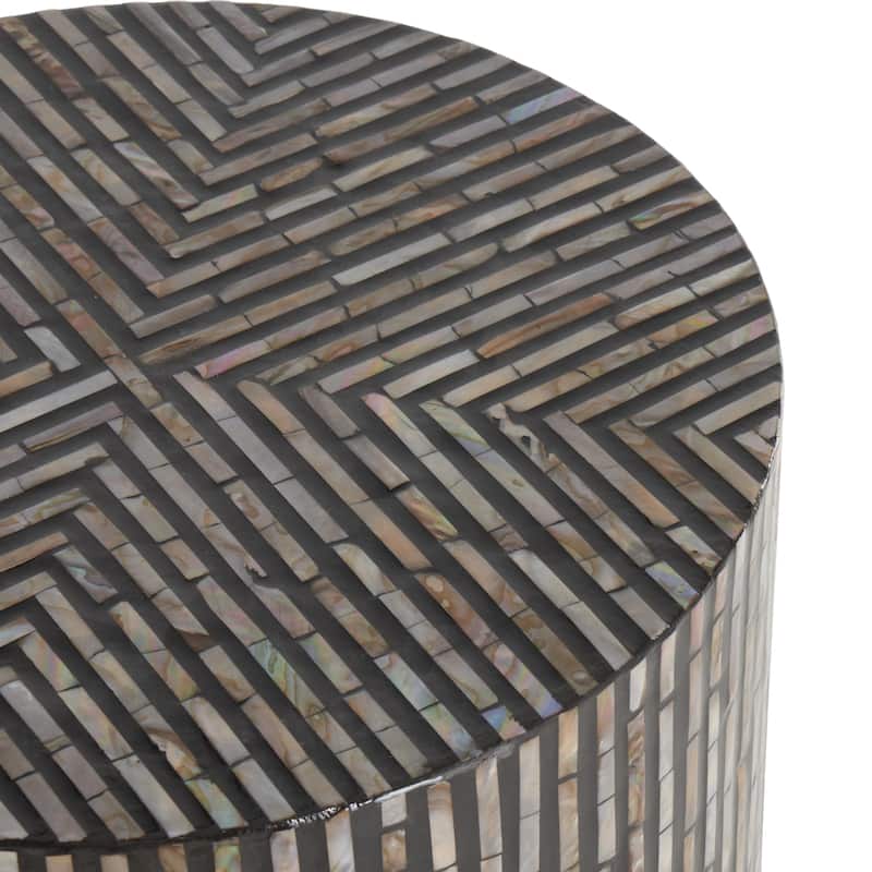 Mother of Pearl Shell Geometric Handmade Mosaic Inlay Accent Table with Black Metal Legs - Multi Colored - Roche River Decor
