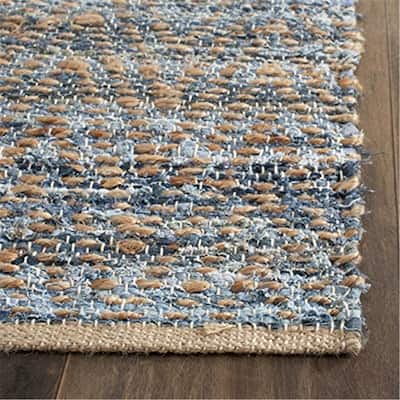 Accent Rug 2x4 ft - Coastal Braided Jute Rug - Natural Blue Flatweave - Entryway Living Room Bedroom Rug - 36 x 24