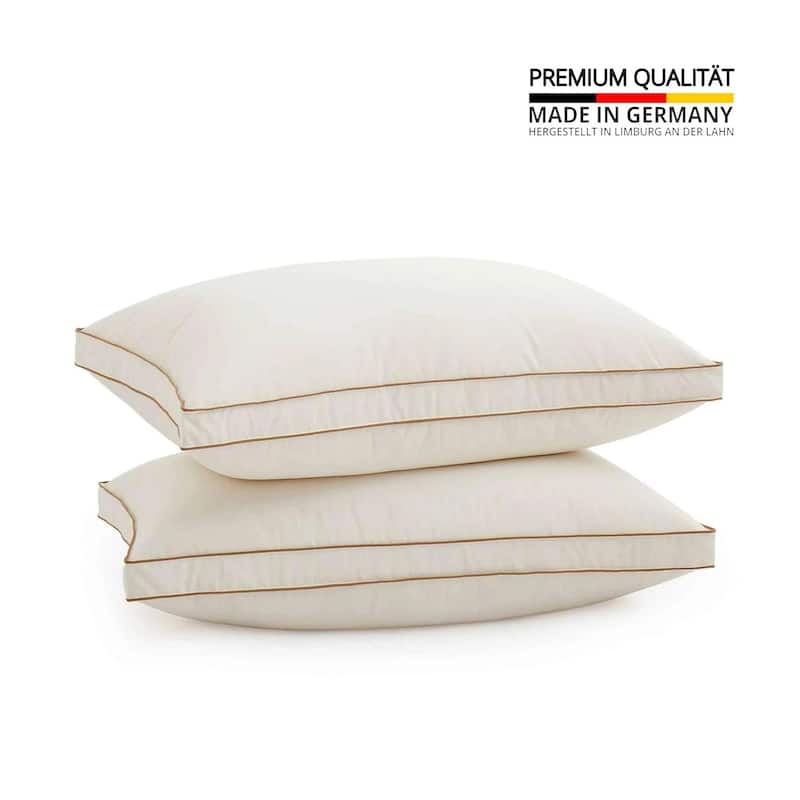 Set of 2 Organic Cotton 90% Down Feather Bed Pillows Made in Germany