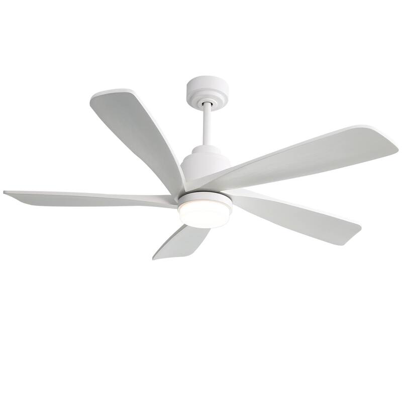 52 Inch Wood Blades Ceiling Fan with Light,3 CCT LED,Remote and APP Control-Farmhouse, Modern, Contemporary - 52 inches - White with White Blades