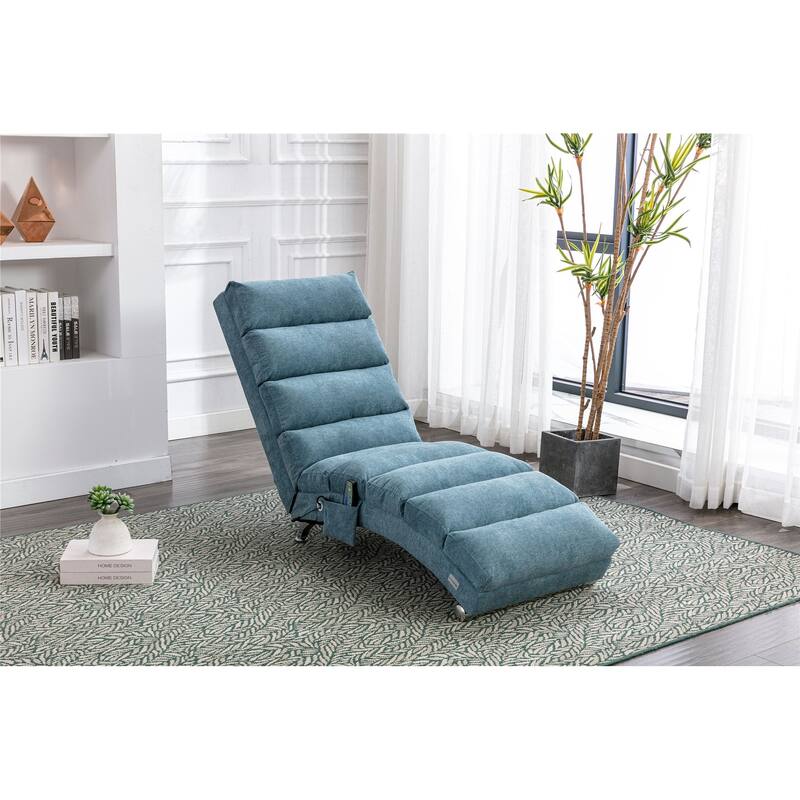 Linen Chaise Lounge Indoor Chair, Modern Long Lounger for Office or Living Room - Blue