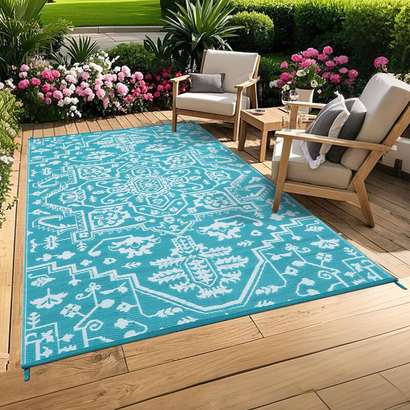 Outdoor Rug Reversible Plastic Straw Rug Outside Outdoor Waterproof Area Rug for Patio Deck Balcony Backyard Beach