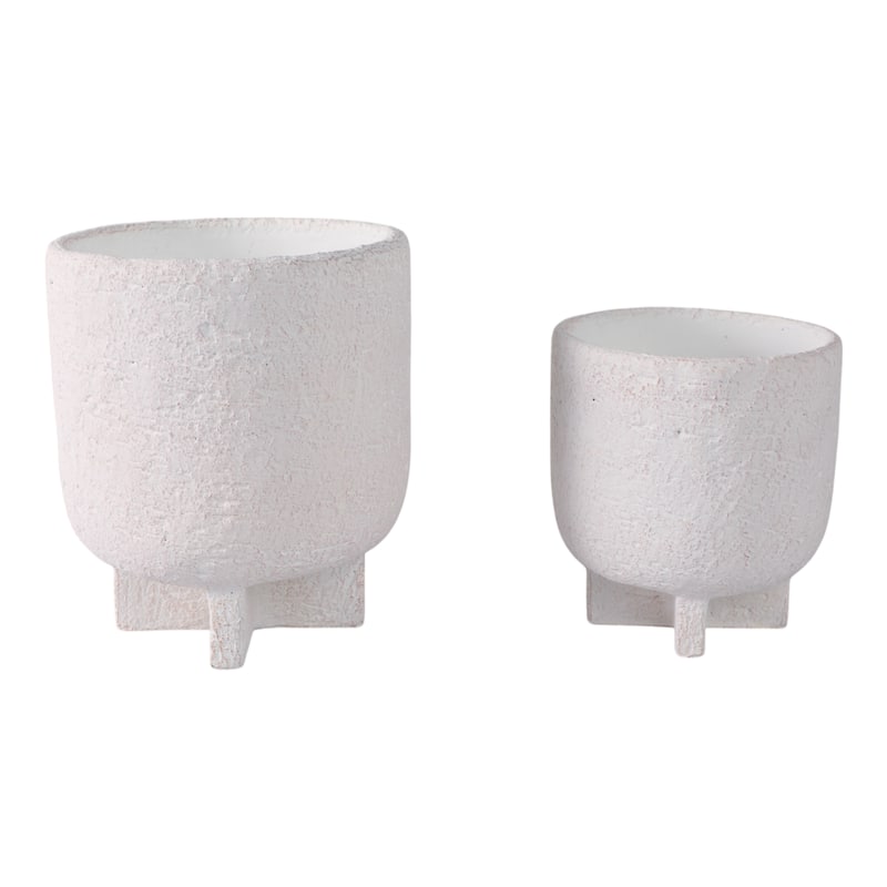 Pottery Planters Textured Finish Garden Use (Set of 2) - 8", 6" White - 7" x 7" x 8"