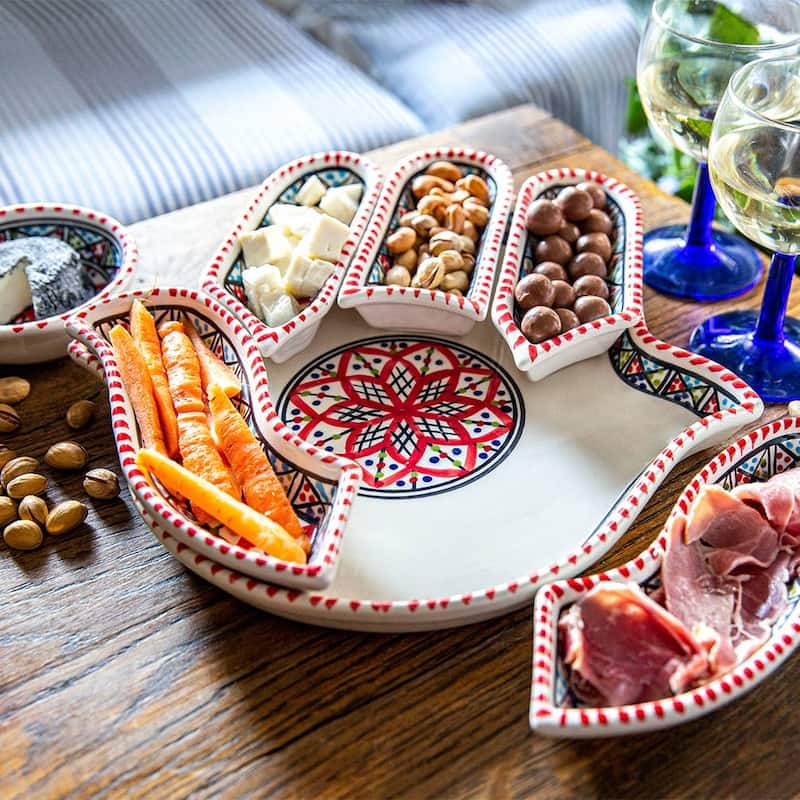 Bohemian Hamsa Dipping and Serving Set - Versatile Handcrafted Ceramic Decor