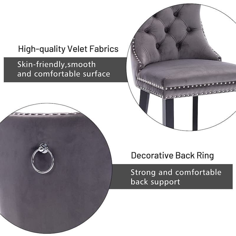 Set of 6 Velvet Upholstered Dining Chairs with Padded Seat and Solid Wood Legs – Modern Armless Kitchen Side Chairs - N/A