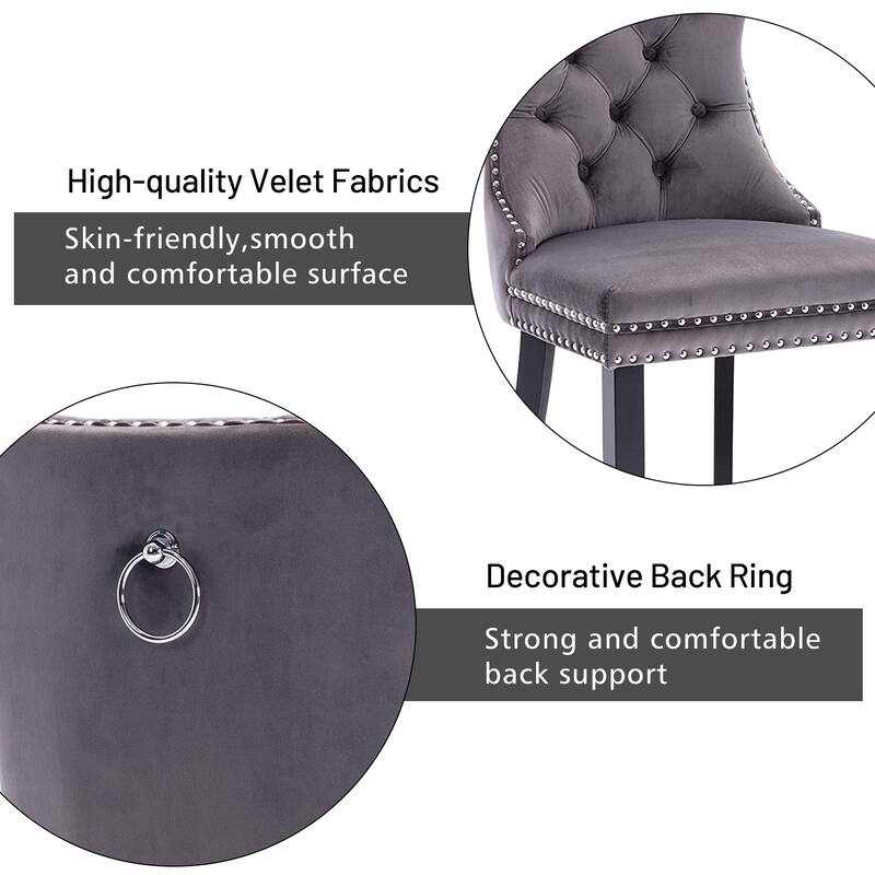 Set of 2 Modern Velvet Dining Chairs – Upholstered Side Chairs with Nailhead Trim and Solid Wood Legs for Kitchen & Dining Room