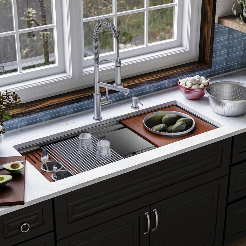 Karran 45" Undermount WS-90 Single Bowl 16 Gauge Stainless Steel Workstation Kitchen Sink
