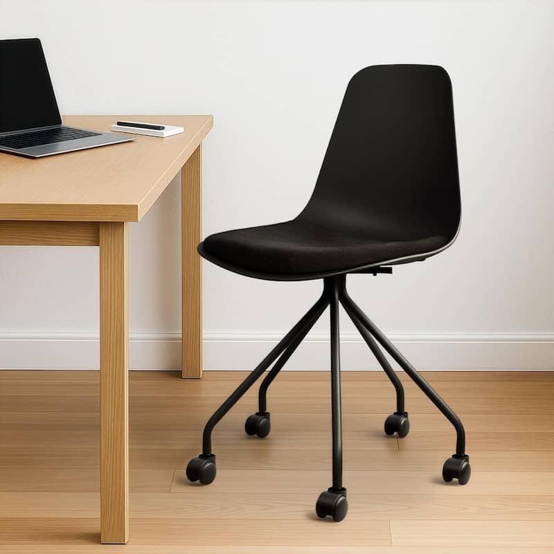 Set of 2 Ergonomic Office Armless Task Chairs with Wheels Plastic Fabric Padded Seat Curved Round Metal Wire Legs for Computer