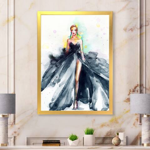 Designart "Black Elegant Fashion Woman Dress" Glam Framed Wall Decor