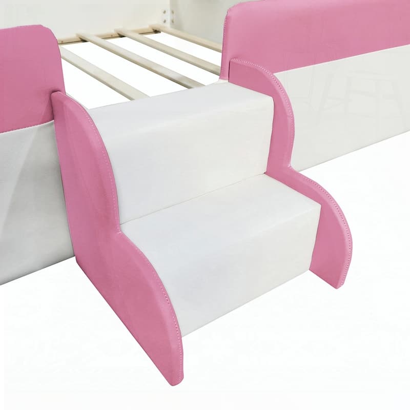 Upholstered Daybed Frame with Fence and Stairs