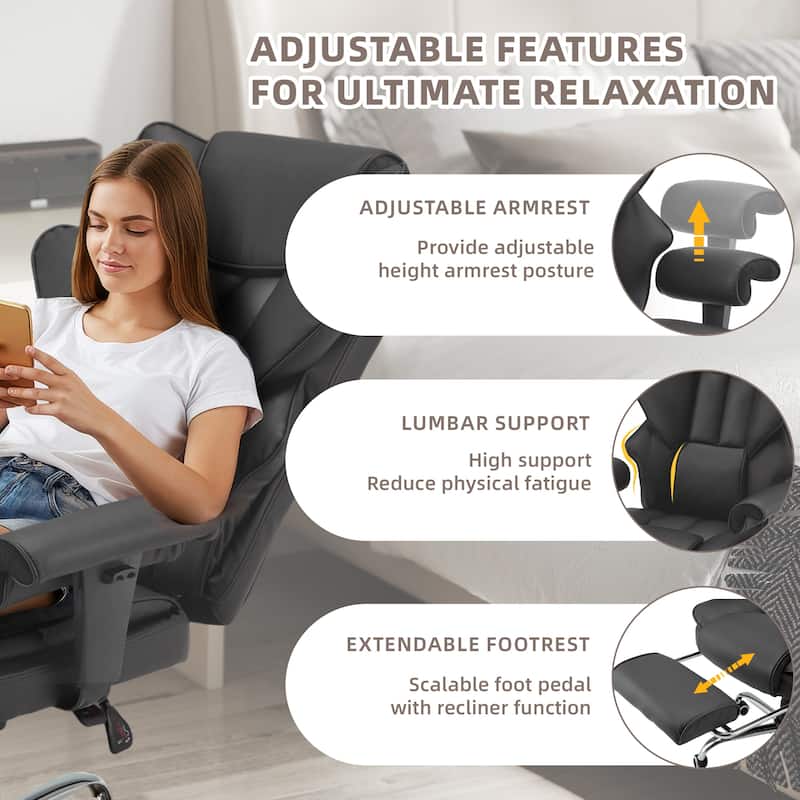 Ergonomic 6-Point Massage Office Chair with Heating, Reclining Function, Retractable Footrest, and Adjustable Armrests