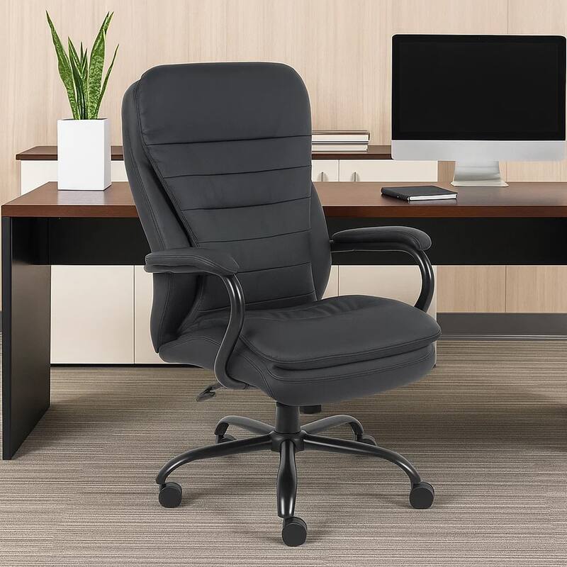 Ava Rolling Oversized Office Chair, Swivel, Black Vinyl, 400lbs