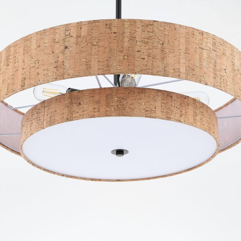 Modern Chandelier Natural Cork 24" 5-Light Black Fixture