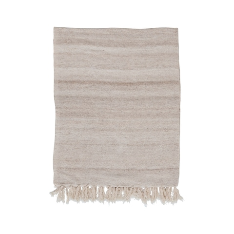 Woven Mélange Wool and Cotton Slub Throw with Fringe