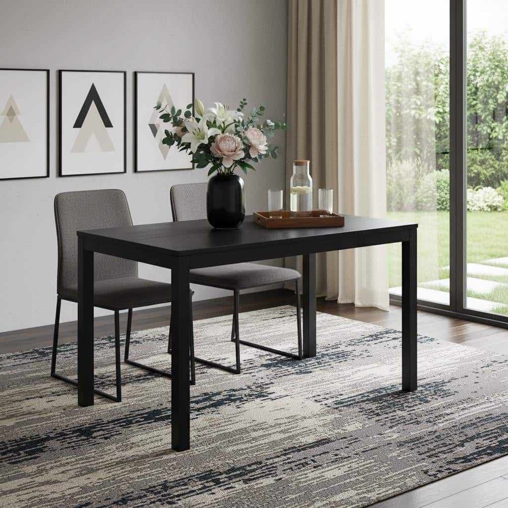HomeRoots 47" Black Wood Dining Table - 47.00 in. x 30.00 in. x 30.00 in.