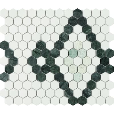 1" Hexagon Marble Pattern Mosaic Wall & Floor Tile - Case (10 Sheets)