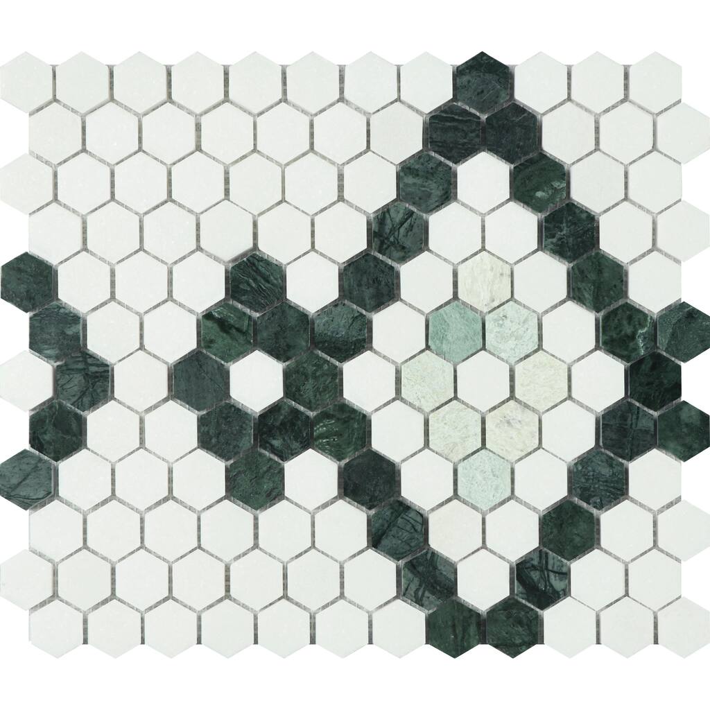 1" Hexagon Marble Pattern Mosaic Wall & Floor Tile - Case (10 Sheets)