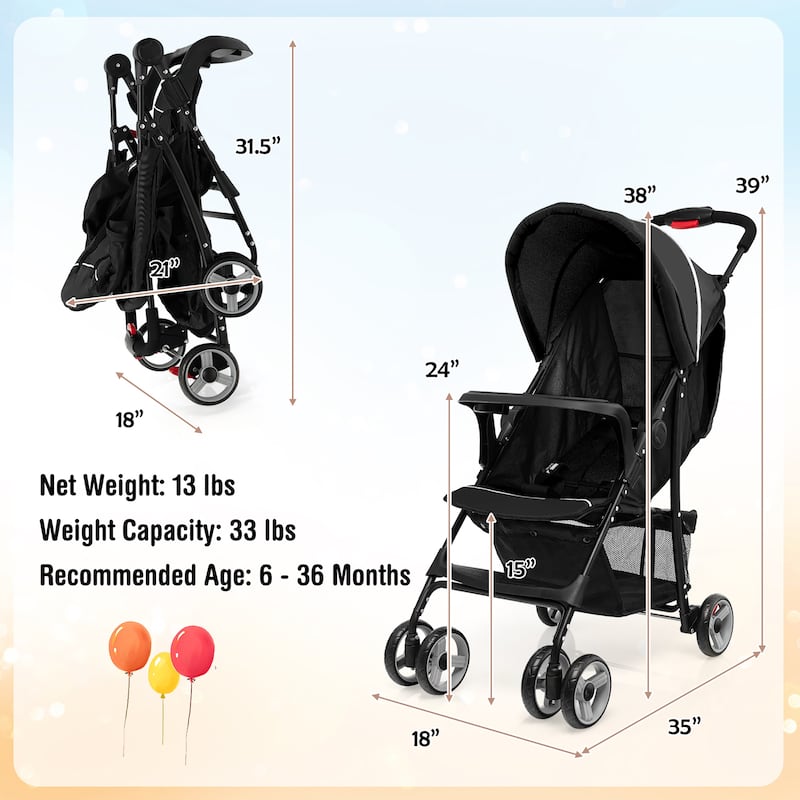 Costway Foldable Lightweight Baby Stroller Travel Pushchair 5-Point - See Details