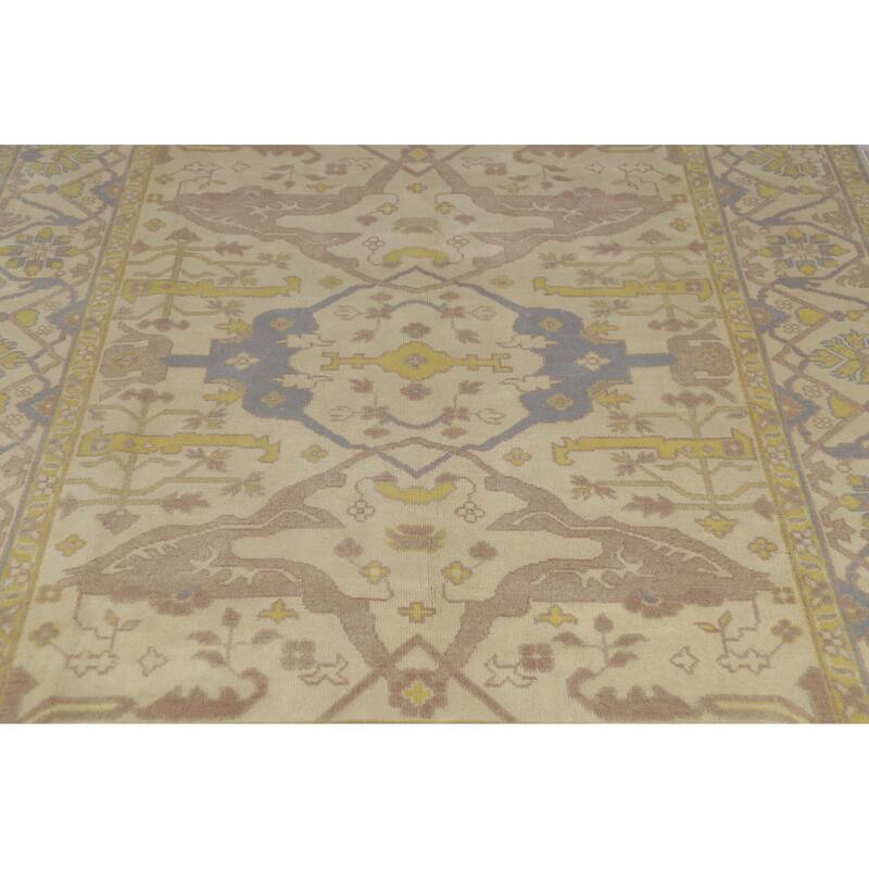 Earth Tone Oushak Indian Area Rug Handmade Bedroom Beige Wool Carpet - 8'1" x 9'9"