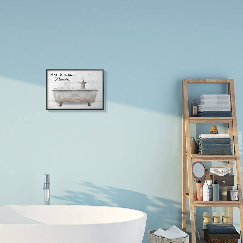 Stupell Never Outgrow Bubbles Bath Dog In Tub Word Design Framed Wall Art - 11 x 14