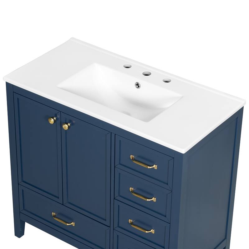 36" Bathroom Vanity with Sink, Bathroom Cabinet with Soft-Closing Door, 4 Drawers of Different Sizes, Solid Wood Frame and Leg