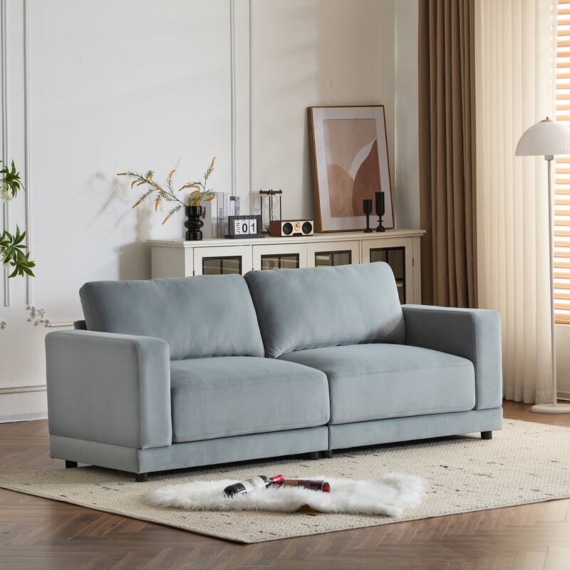 Roomfitters 81" Modern Square Arm Sofa with Soft Fabric Upholstery, Deep Cushions and Sturdy Wooden Legs for Living Room