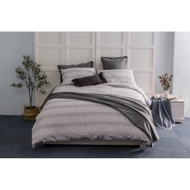 WHOLINENS 100 Percent Cotton Duvet Cover 3Pcs Set-Seersucker
