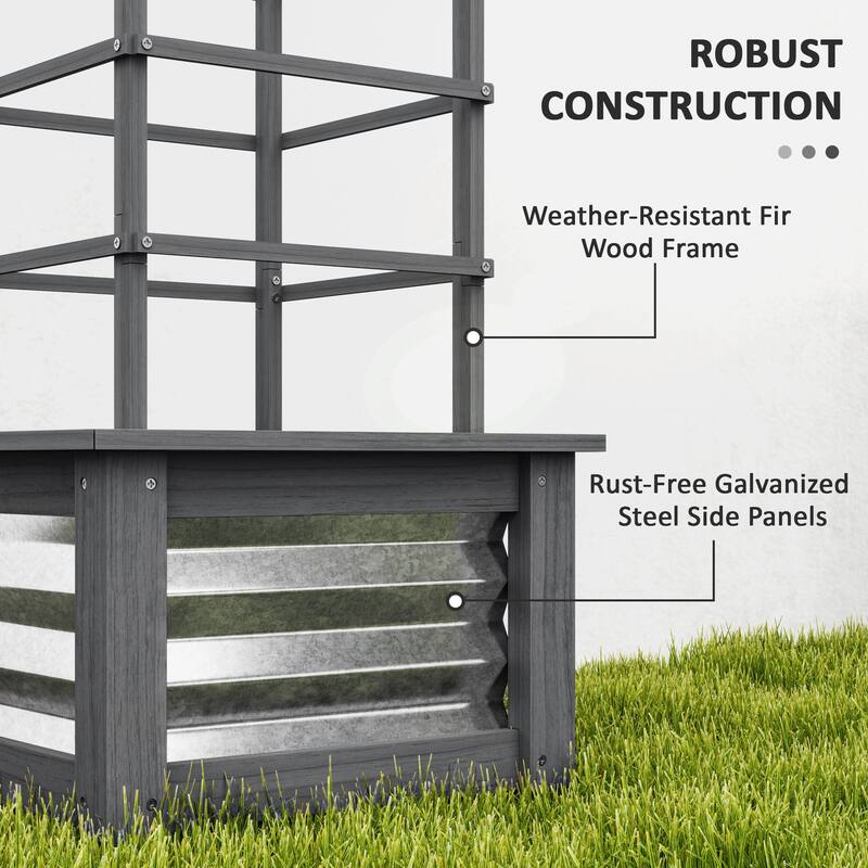 Raised Garden Bed with Trellis for Outdoor Gardening Wooden and Steel Planter Box for Climbing Plants Vegetables