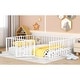 preview thumbnail 1 of 4, White Queen Size Metal Floor Bed Frame with Fence and Door