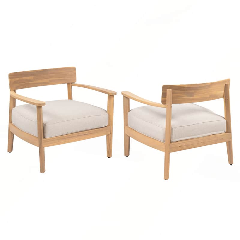 Acacia Wood Club Chair With Seat Cushion Set of 2