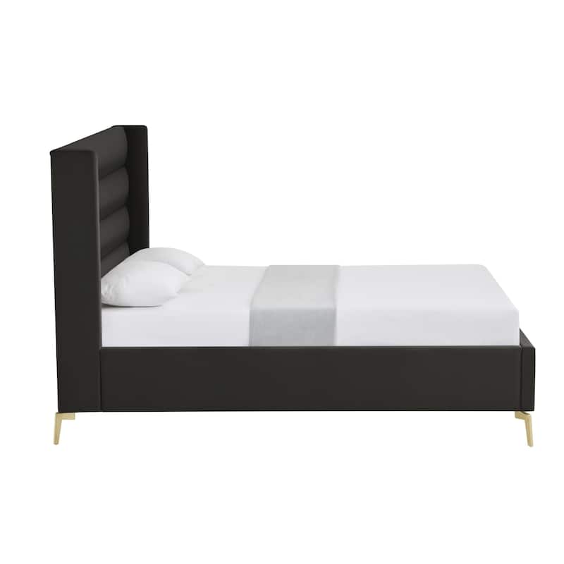 HomeRoots Green Velvet Upholstered Full Bed Frame