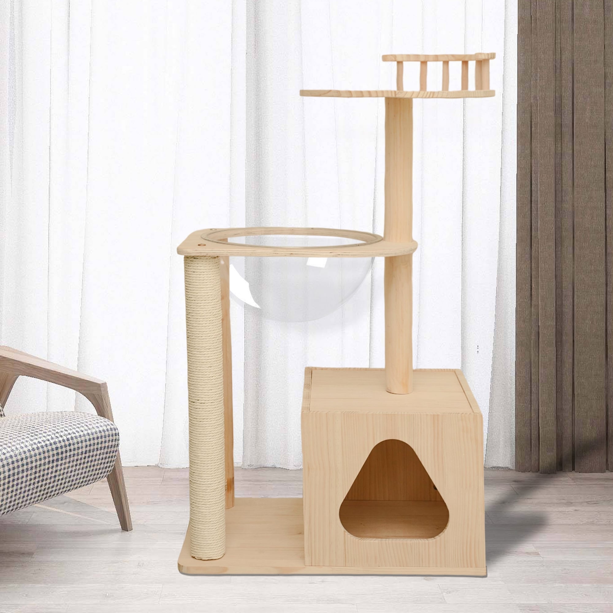 Natural wood cat tower shop