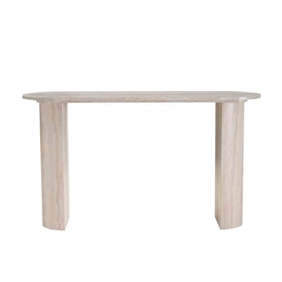 55.12 Inch Living Room Narrow Console Table, Modern Faux Marble Pattern Entryway Sofa Table with Oval Top