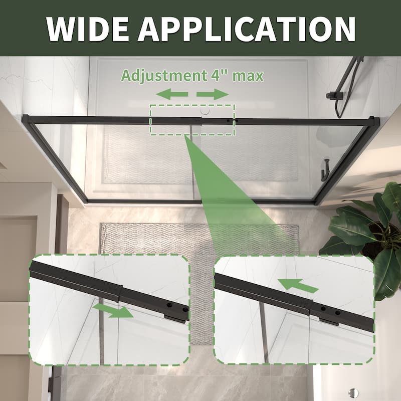 Modland 56-60''W x 71''H Pivot Frame Sliding Shower Door with 1/4"(6mm) Clear SGCC Tempered Glass, Black/Nickel/Chrome