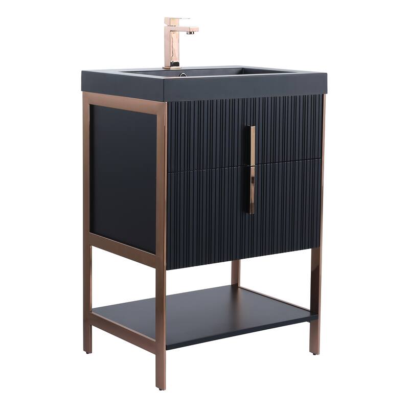 Fine Fixtures Serenity Modern Bathroom Vanity with Black Gel Acrylic Top