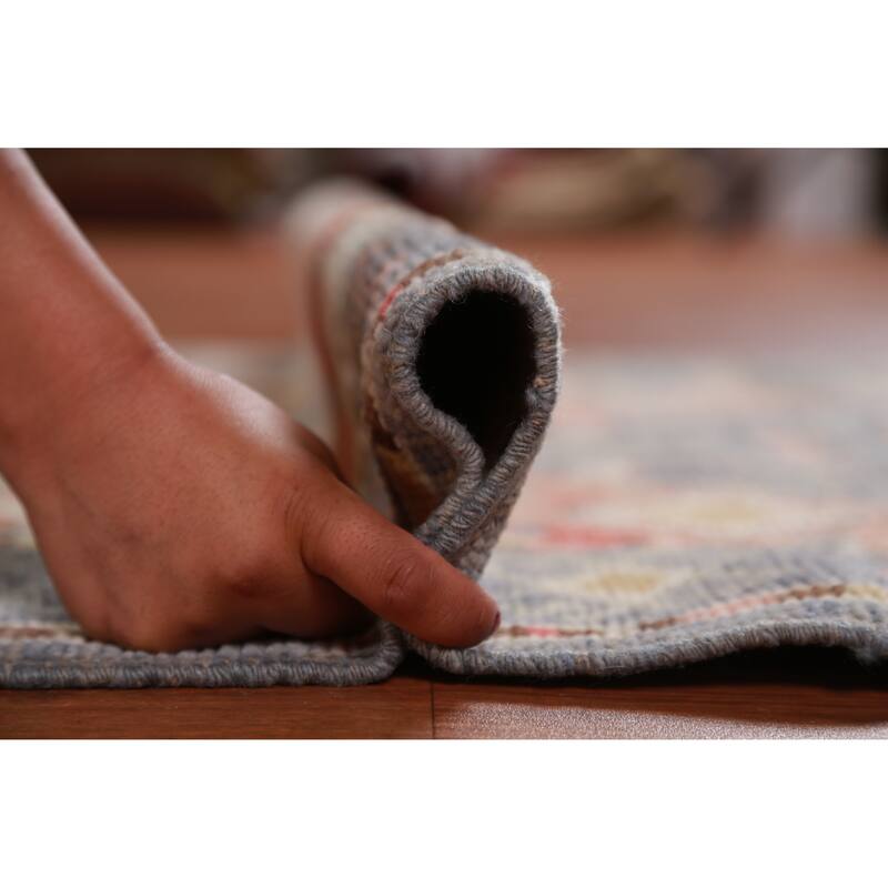 Hand Knotted Oriental 100% Wool Carpet Transitional Geometric Navy Blue & Blues Oushak Runner Rug - 12' 0'' X 3' 2''