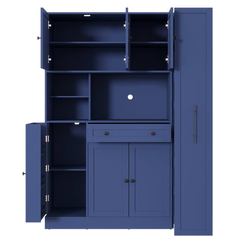 52.8" Buffet Cabinet with Hutch - Kitchen Pantry Storage with Pull-Out Side Cabinet, Shelves & Drawers - Sideboard Cupboard
