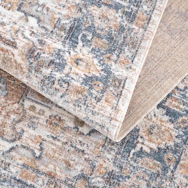 Hauteloom Ezri Hallway, Kitchen Machine Washable Runner Rug - Peach, Off White, Blue - 2'7" x 7'3"