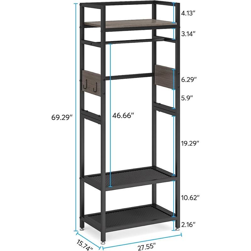 Industrial Small Clothes rack with shelves,freestanding closet organizer,27'' W X69'' H
