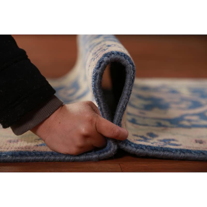 Blue Oushak Oriental Runner Rug Handmade Wool Carpet - 2'8"x 12'1"