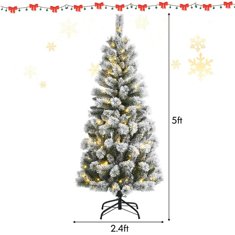 Costway 5FT Pre-Lit Hinged Christmas Tree Snow Flocked w/9 Modes - See details