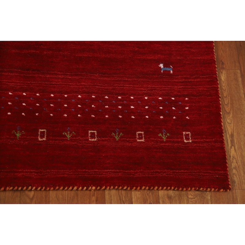 Tribal Gabbeh Indian Area Rug Handmade Modern Red Wool Carpet - 5'0" x 7'7"
