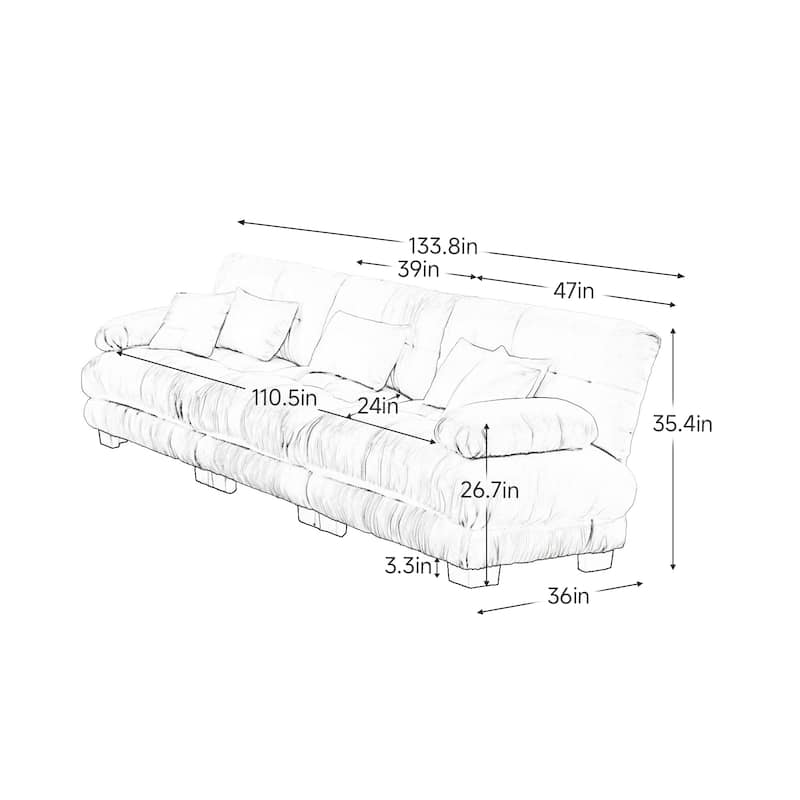 3-Seater Comfy Upholstered Deep Seat Modular Sofa Couch