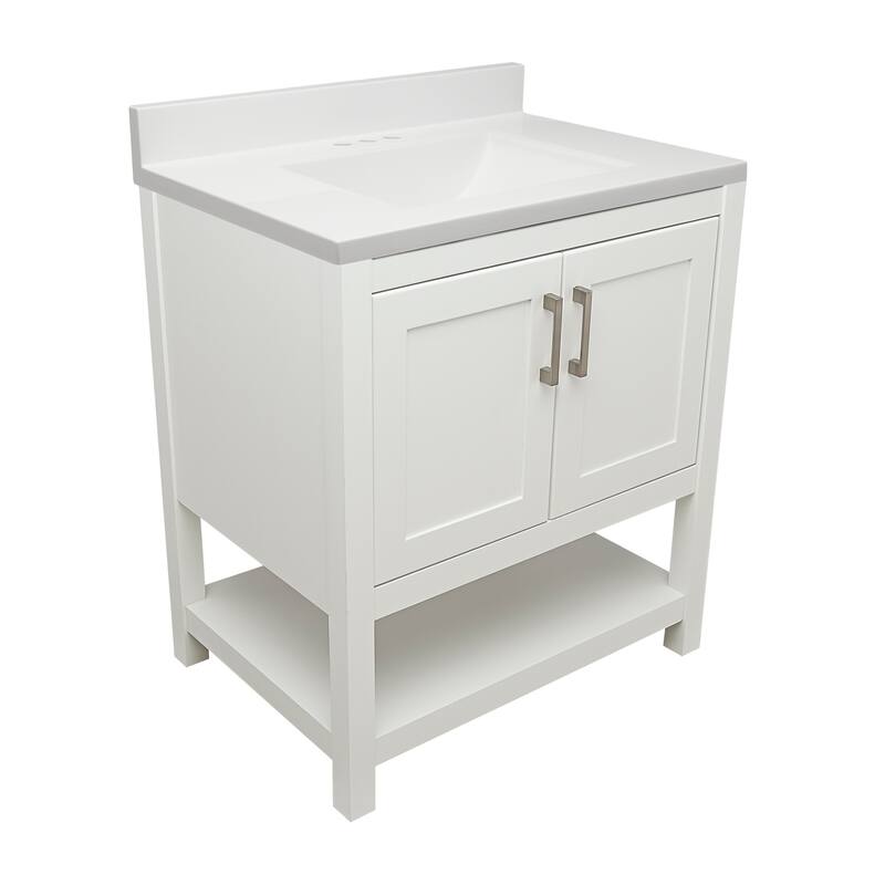 Taos 31" Bathroom Vanity with Cultured Marble Vanity Top Sink in White with White Basin