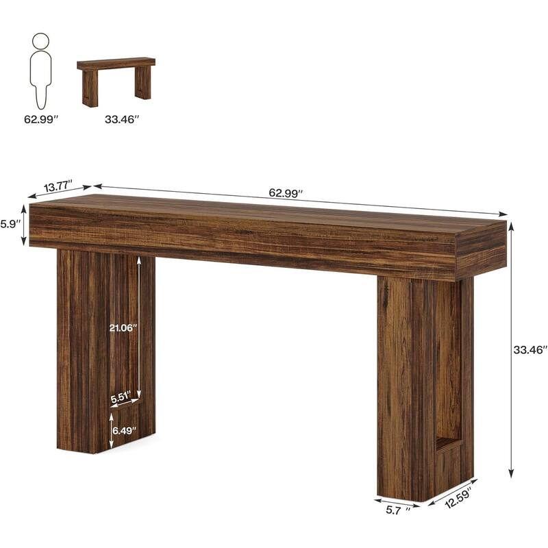 63" Wooden Console Table, Rectangular Sofa Table for Behind Couch, Entryway, HallwayLiving Room