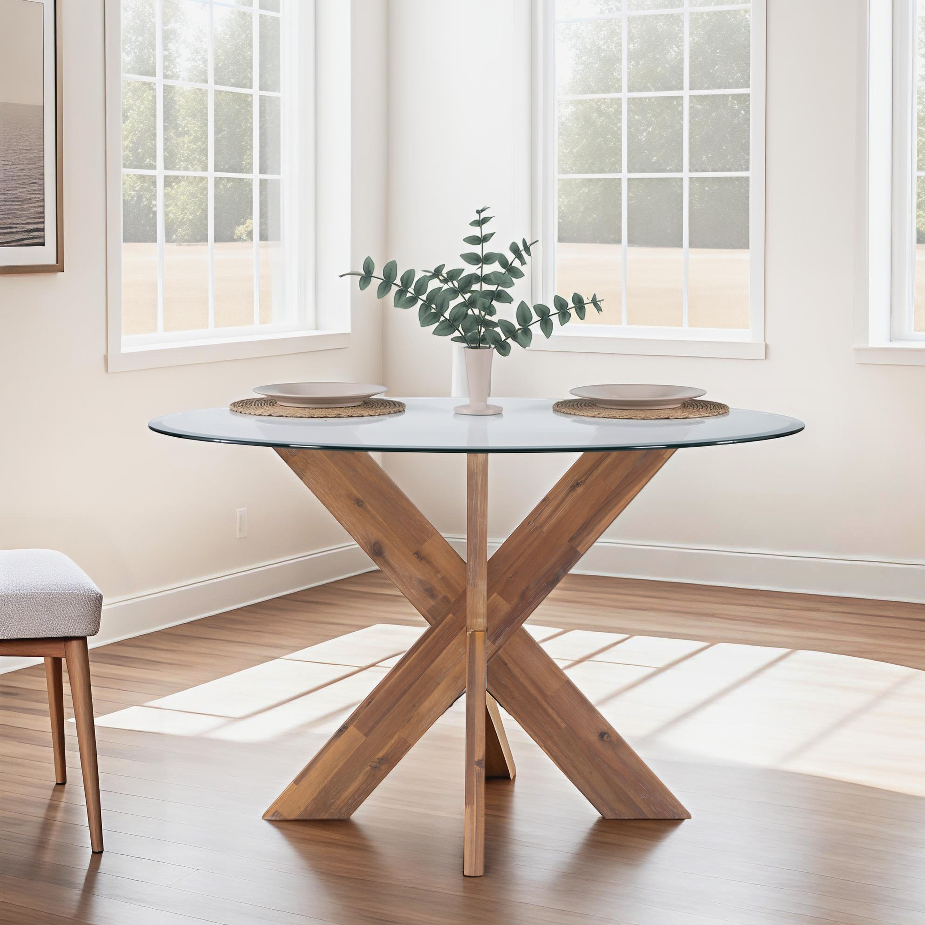 Linon Allard X-base Round Glass Dining Table (Table Only) - On