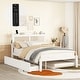 preview thumbnail 1 of 15, Queen Size Bed Frame w/ Rattan Headboard & Sockets Wooden Platform Bedframe w/ Trundle & Storage Drawers, Noise-Free-White White - Queen