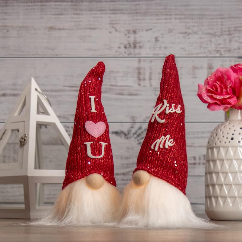LED Lighted "Kiss Me" Hat Valentine's Day Gnome - 11.5"